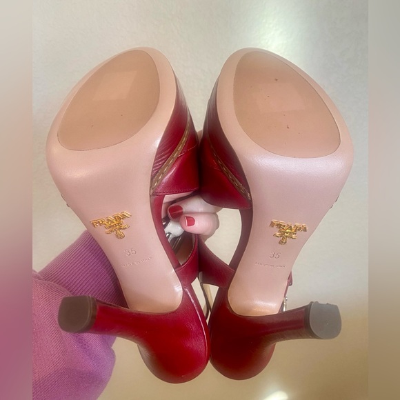 Prada Platform Red Sandals Slingback Heels - Picture 12 of 14